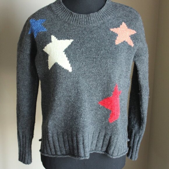MADEWELL Starry Night Gray Star Print Merino Wool Pullover Sweater XXS - Picture 1 of 6